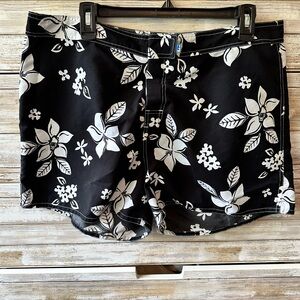 Black and White Floral Board Shorts